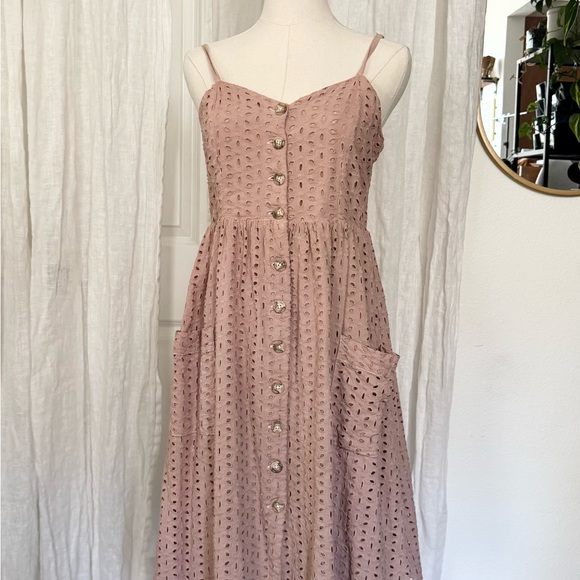Mauve pink/ tan Buttoned Midi Sundress - Picture 2 of 8